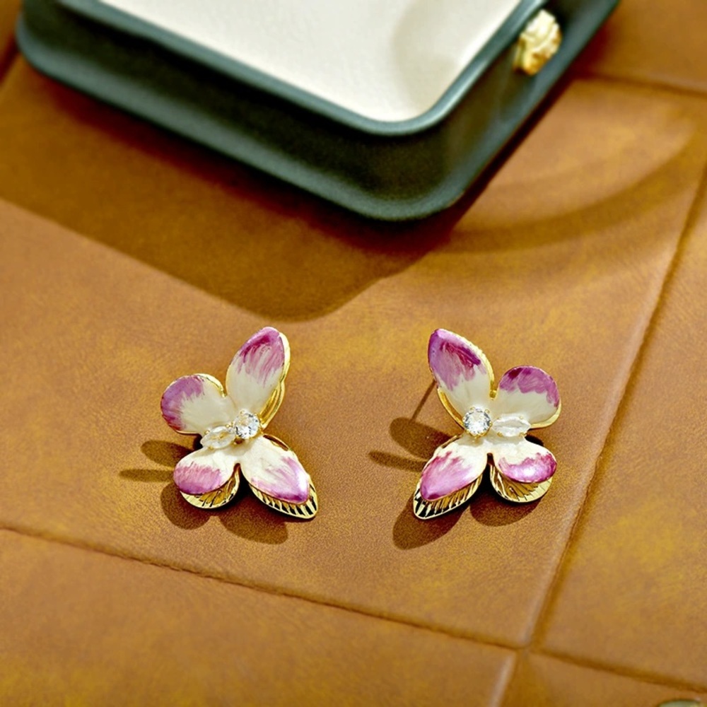 Elegant Floral Earrings with Purple and Gold Accents